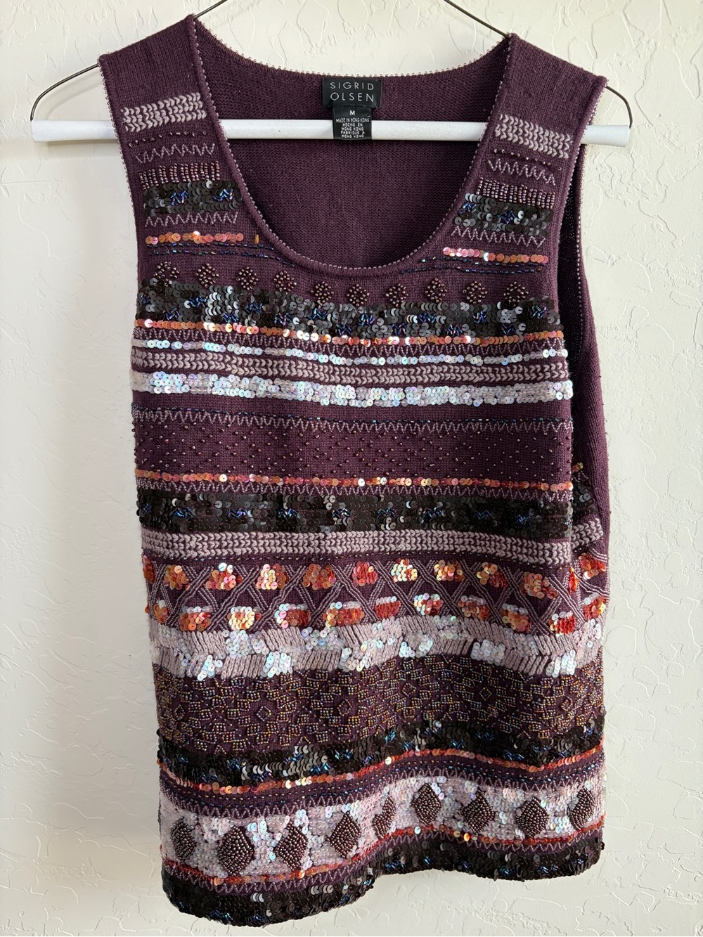 Sigrid Olsen Plum Sequin-Embellished Knit Tank